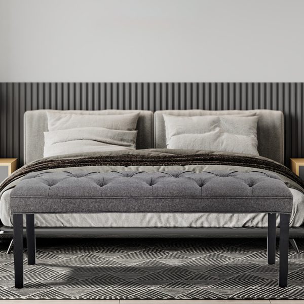 Cate Button-Tufted Upholstered Bench by Sarantino – Dark Grey