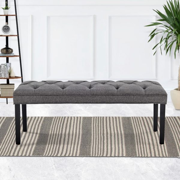 Cate Button-Tufted Upholstered Bench by Sarantino – Dark Grey