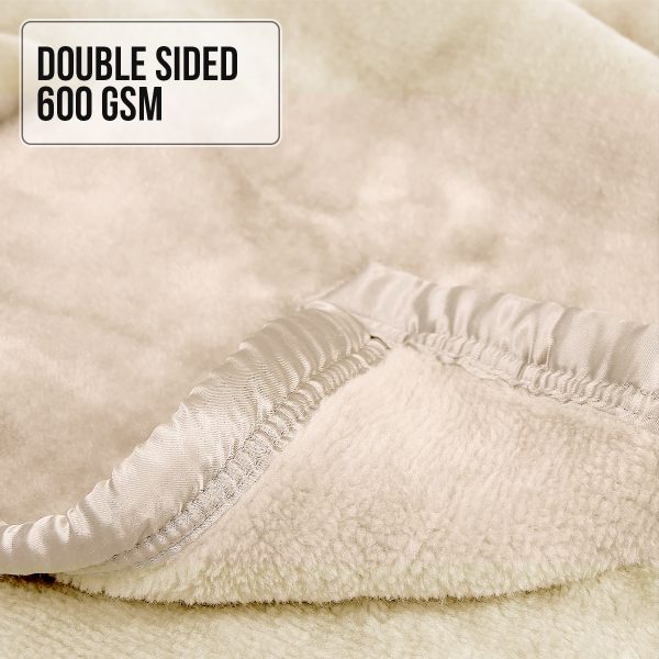 Laura Hill 600GSM Faux Mink Blanket Double-Sided Queen Size – Beige