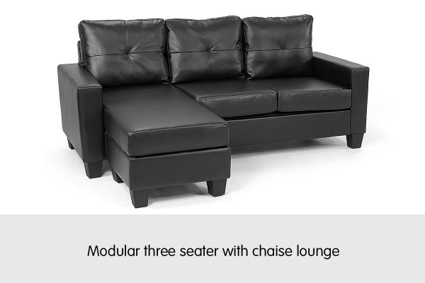 Hersham Corner Sofa Lounge Couch with Chaise – Black