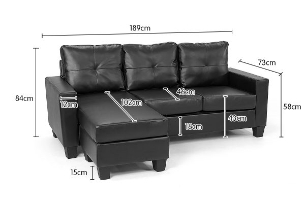 Hersham Corner Sofa Lounge Couch with Chaise – Black