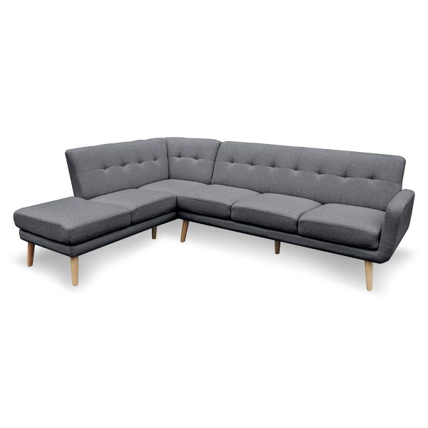 Bulwell Faux Linen Corner Sofa Lounge L-shaped with Chaise – Dark Grey, Left Chaise