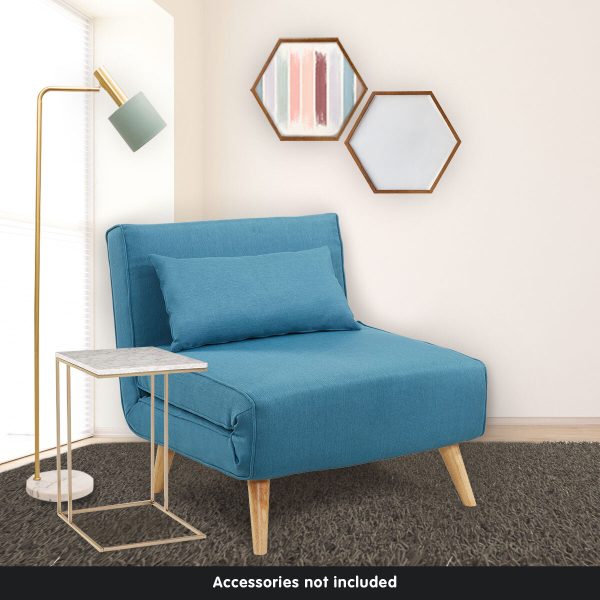 Mosgiel Adjustable Chair Single Sofa Bed Faux Linen – Blue