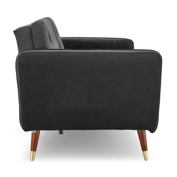 Perkiomen Faux Velvet Tufted Sofa Bed Couch Futon – Black