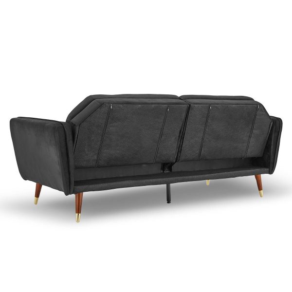 Perkiomen Faux Velvet Tufted Sofa Bed Couch Futon – Black