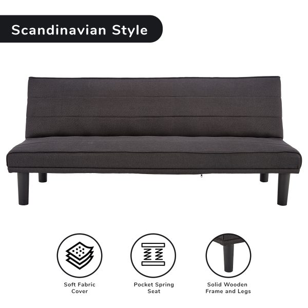 Stranraer 3 Seater Modular Linen Sofa Bed Couch – Black