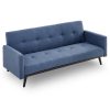 Harwich Tufted Faux Linen 3-Seater Sofa Bed with Armrests – Blue