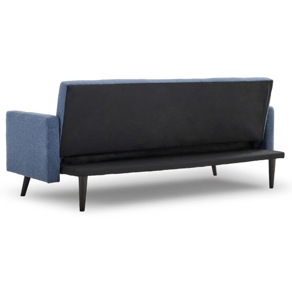 Harwich Tufted Faux Linen 3-Seater Sofa Bed with Armrests – Blue
