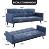 Harwich Tufted Faux Linen 3-Seater Sofa Bed with Armrests – Blue