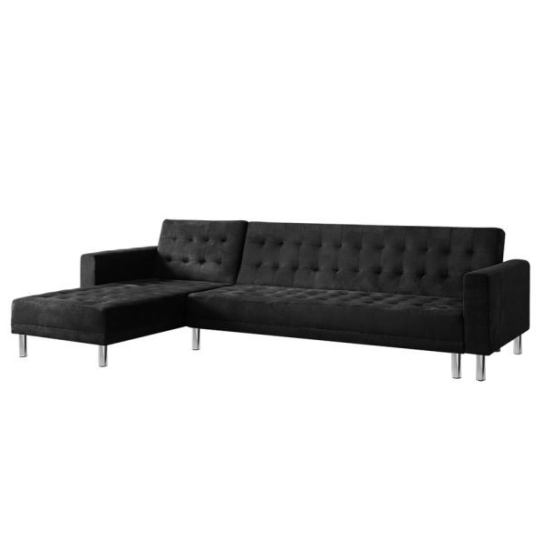 Cheektowaga Faux Velvet Corner Wooden Sofa Bed Couch with Chaise