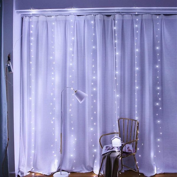 300 LEDs Window Curtain Fairy Lights 8 Modes and Remote Control for Bedroom (300 x 300cm) – Cool White