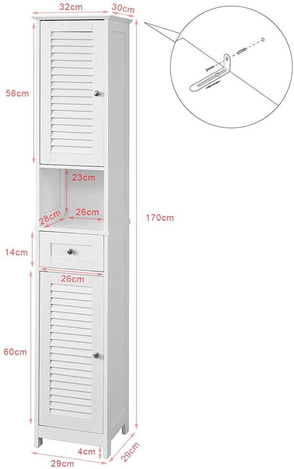 Freestanding Tall Bathroom Cabinet 170x32x30 cm
