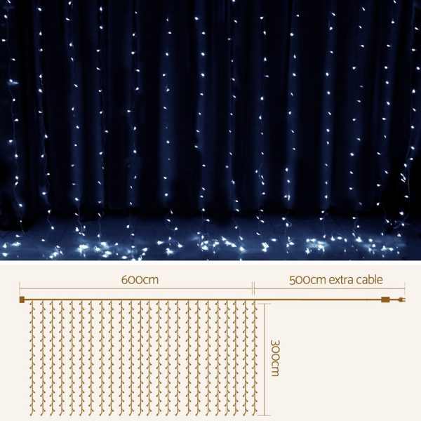 Jingle Jollys 6X3M Christmas Curtain Lights 600LED – White