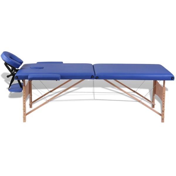 Foldable Massage Table 2 Zones with Wooden Frame – Blue