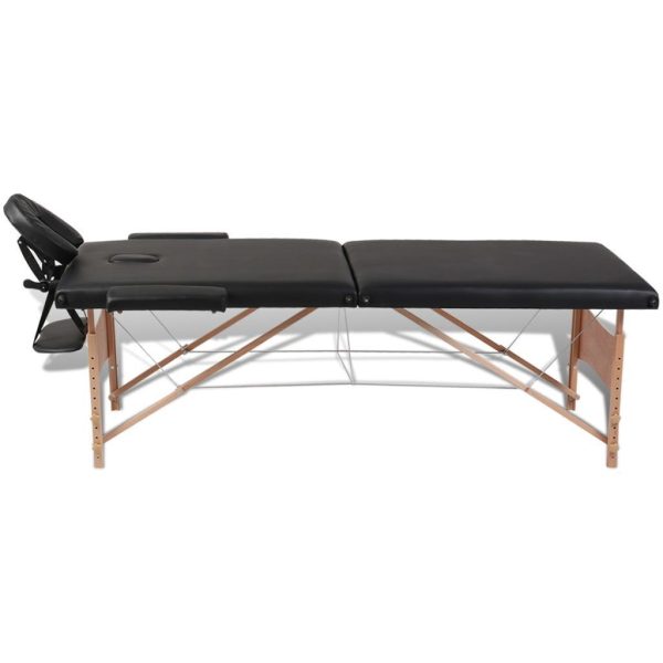 Foldable Massage Table 2 Zones with Wooden Frame – Black