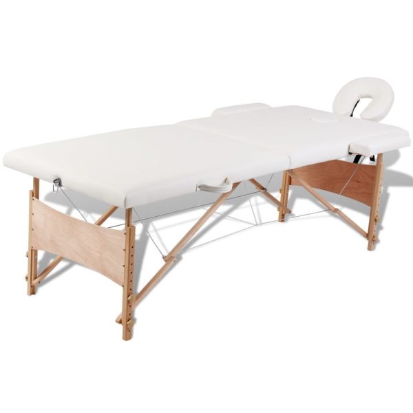 Foldable Massage Table 2 Zones with Wooden Frame – Cream White