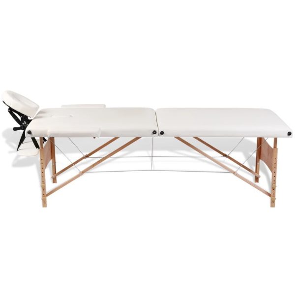 Foldable Massage Table 2 Zones with Wooden Frame – Cream White