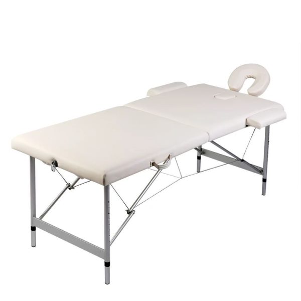 Foldable Massage Table 2 Zones with Aluminium Frame – Cream White