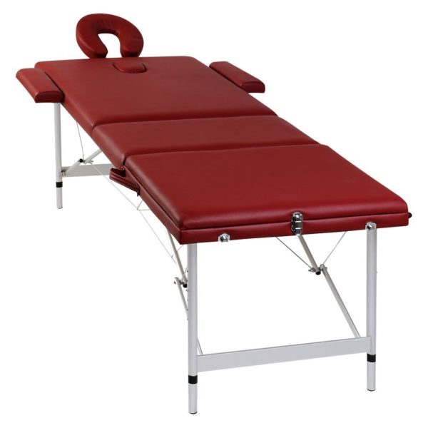 Foldable Massage Table 3 Zones with Aluminium Frame – Red