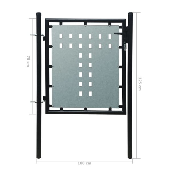 Black Single Door Fence Gate – 100×125 cm