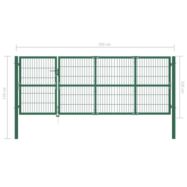Garden Fence Gate with Posts Steel Green – 350×120 cm