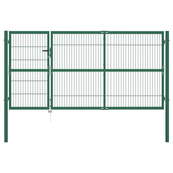Garden Fence Gate with Posts Steel Green – 350×140 cm