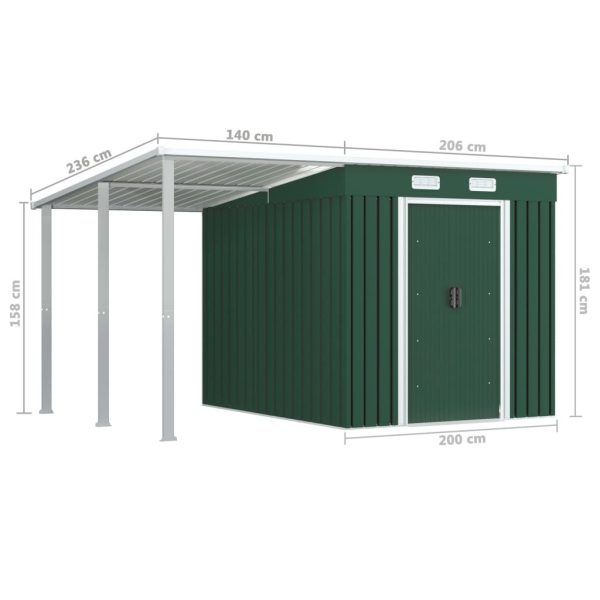 Garden Shed with Extended Roof Steel – 346x236x181 cm, Green