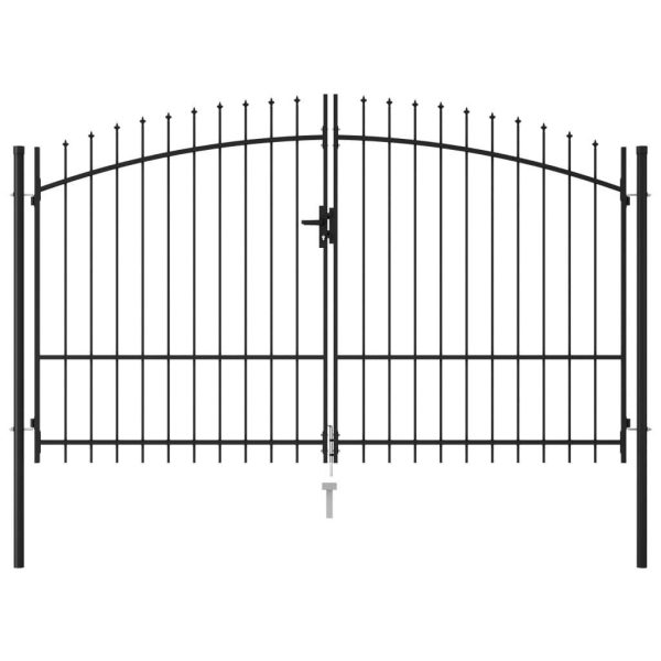 Fence Gate Double Door with Spike Top Steel Black – 3×2 m