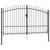 Fence Gate Double Door with Spike Top Steel Black – 3×2 m