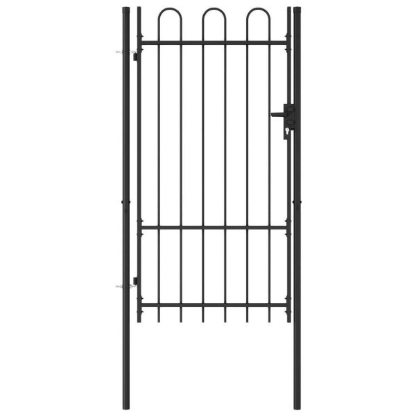 Fence Gate Single Door with Steel Black – 1×1.75 m, Arched Top