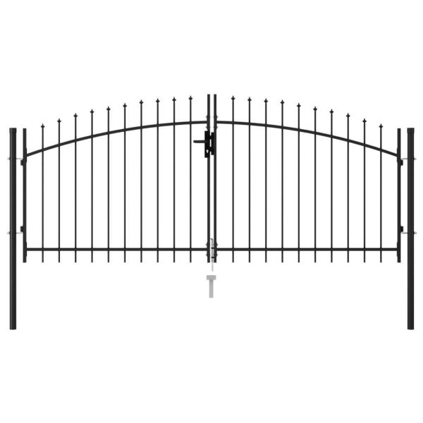 Fence Gate Double Door with Spike Top Steel Black – 3×1.25 m