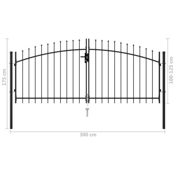 Fence Gate Double Door with Spike Top Steel Black – 3×1.25 m
