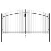 Fence Gate Double Door with Spike Top Steel Black – 3×1.5 m