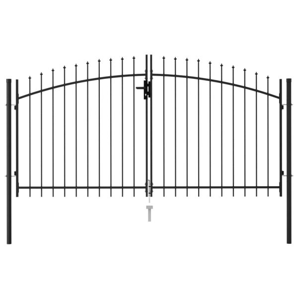 Fence Gate Double Door with Spike Top Steel Black – 3×1.5 m