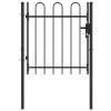 Fence Gate Single Door with Steel Black – 1×1 m, Arched Top
