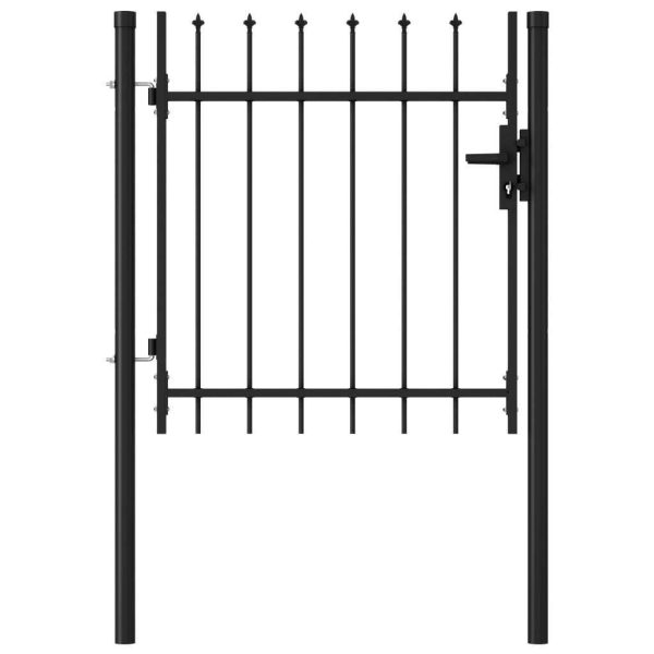 Fence Gate Single Door with Steel Black – 1×1 m, Spike Top