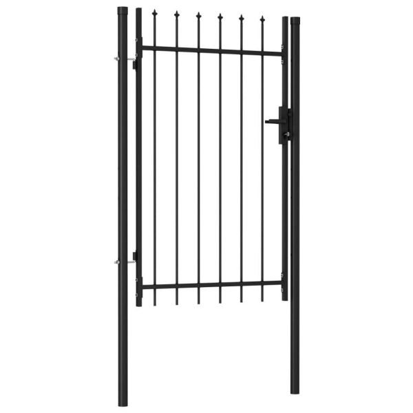 Fence Gate Single Door with Steel Black – 1×1.5 m, Spike Top