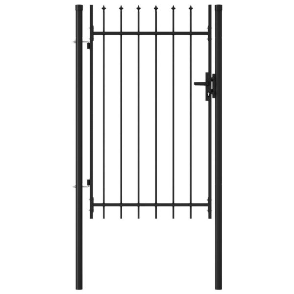 Fence Gate Single Door with Steel Black – 1×1.5 m, Spike Top
