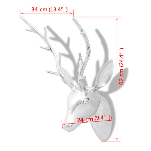 Wall Mounted Aluminium Deer’s Head Decoration Silver 62 cm