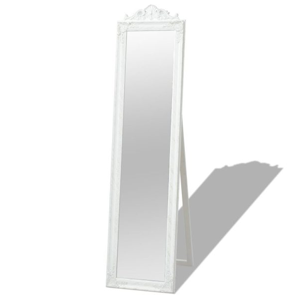 Free-Standing Mirror Baroque Style 160×40 cm – White