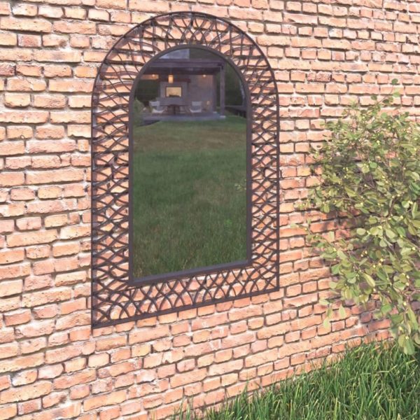 Garden Wall Mirror Arched Black – 50×80 cm