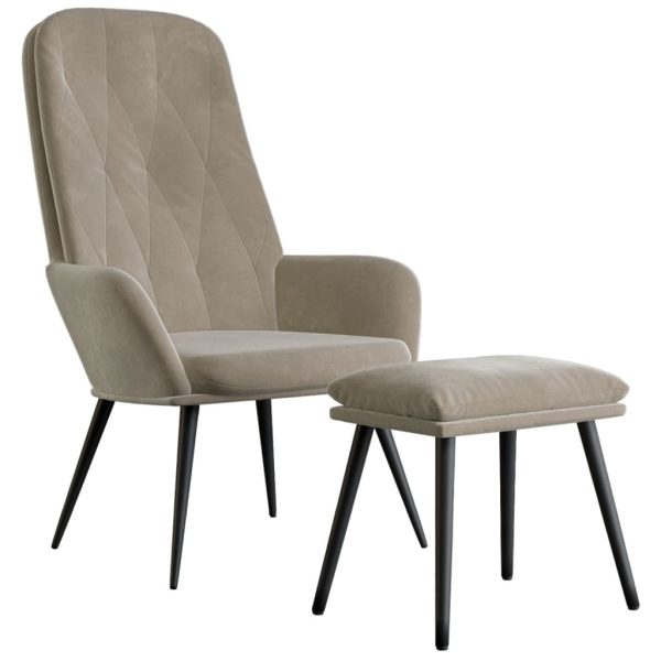 Relaxing Chair Light Grey Velvet – With Footstool