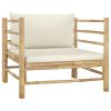 Garden Sofa with Cream Cushions Bamboo