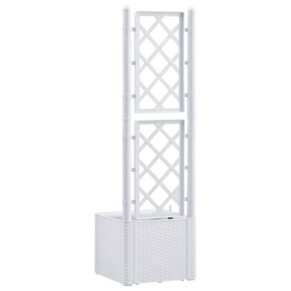 Garden Raised Bed with Trellis and Self Watering System – 43x43x142 cm, White