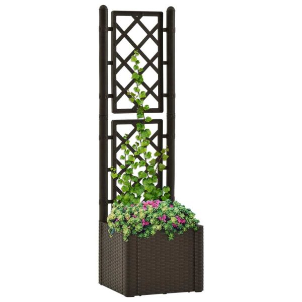 Garden Raised Bed with Trellis and Self Watering System – 43x43x142 cm, Mocha