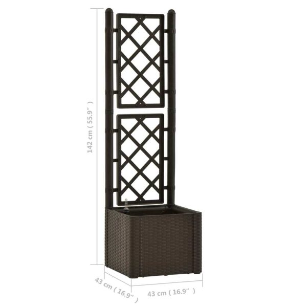 Garden Raised Bed with Trellis and Self Watering System – 43x43x142 cm, Mocha