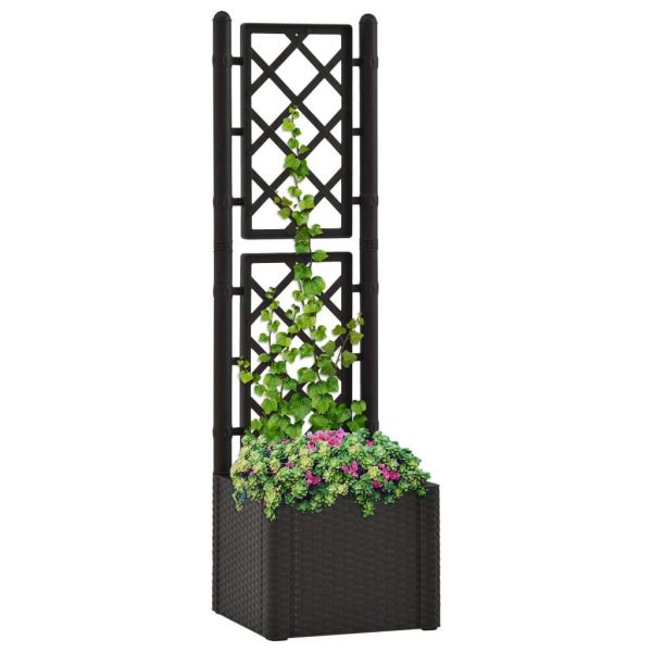 Garden Raised Bed with Trellis and Self Watering System – 43x43x142 cm, Anthracite
