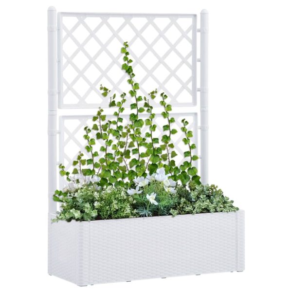 Garden Raised Bed with Trellis and Self Watering System – 100x43x142 cm, White