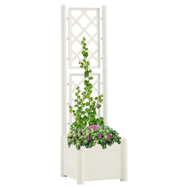 Garden Planter with Trellis PP – 43x43x142 cm, White