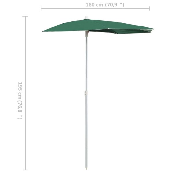 Garden Half Parasol with Pole 180×90 cm – Green